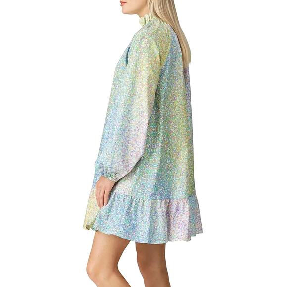 Cynthia Rowley Confetti Dot Print 100% Poplin Cotton Long Sleeve Shift Dress - Picture 2 of 16